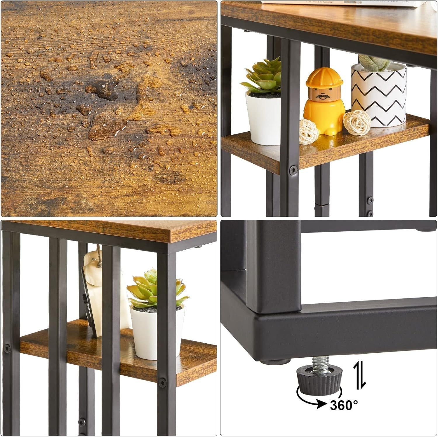 Rustic Brown C-Shaped Side Table 40x26x60 cm | Small End Table for Sofa & Bed