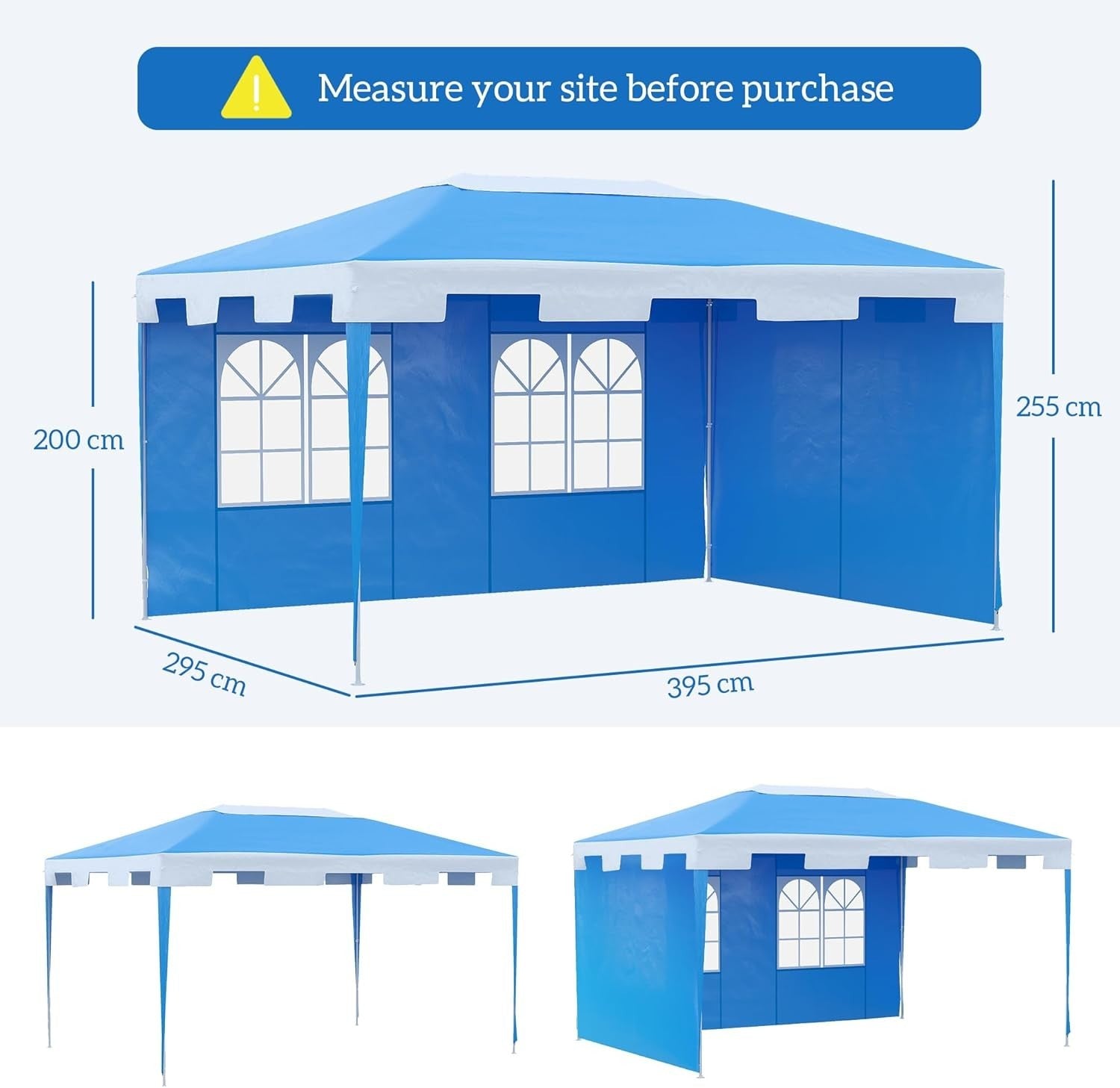 3x4m Garden Gazebo Party Tent w/ 2 Sidewalls Blue Steel Frame Outdoor