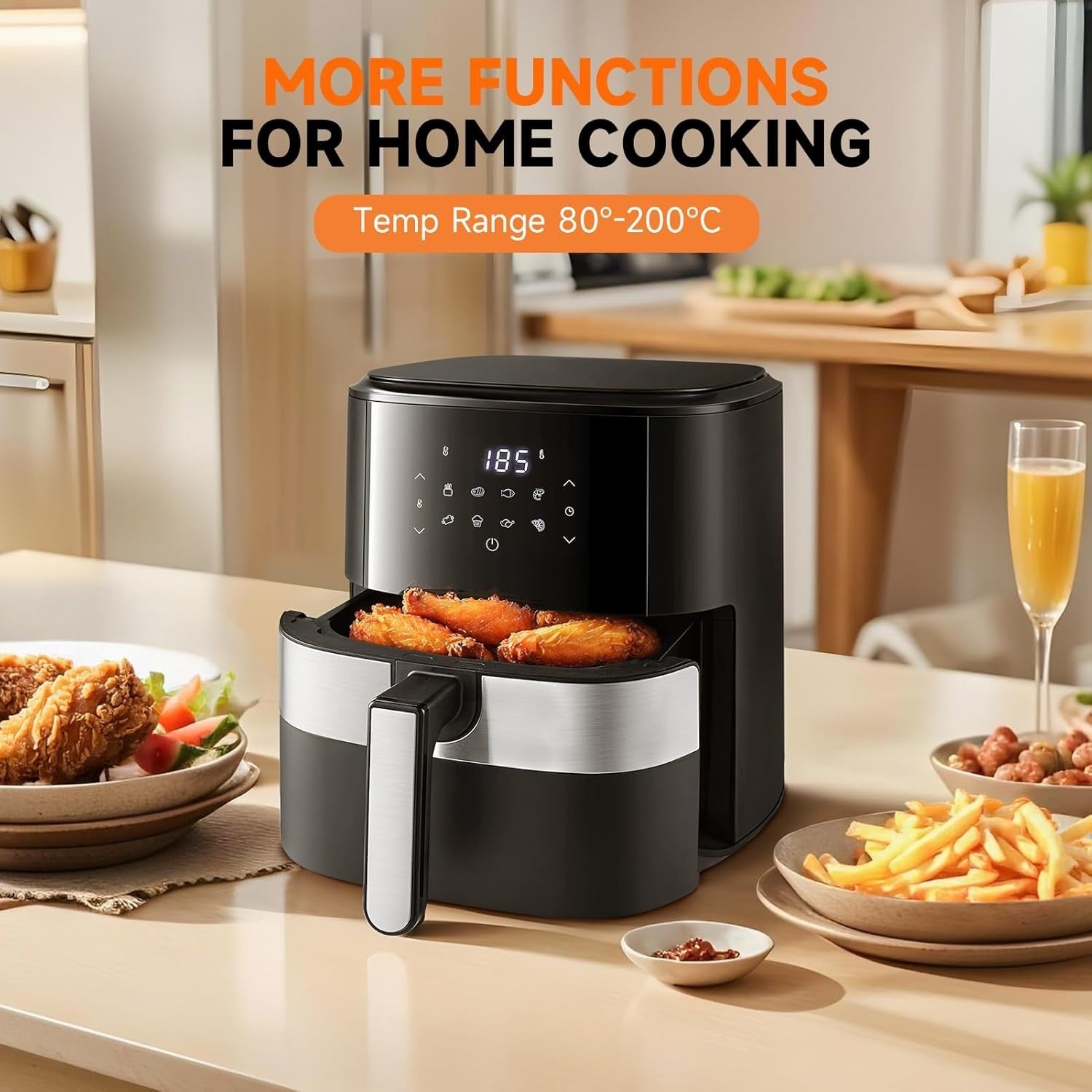 8L Digital Air Fryer | Touchscreen | 8 Presets | Non-Stick | 60-Min Timer 1500W