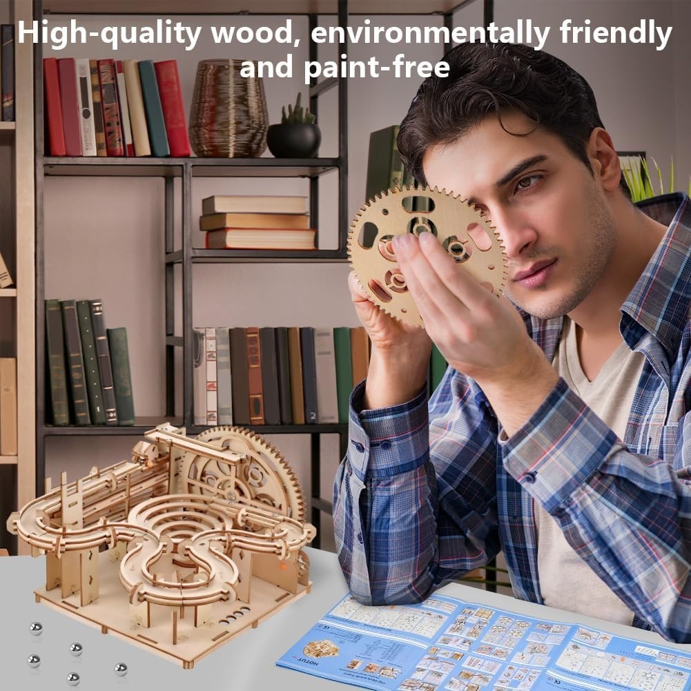 Hand Cranked 3D Wooden Marble Run Puzzle Kit – Fun & Educational Toy