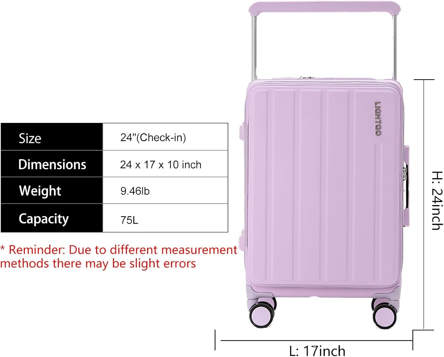 24” Dual Opening Checked Suitcase Front Back Access Hard Shell