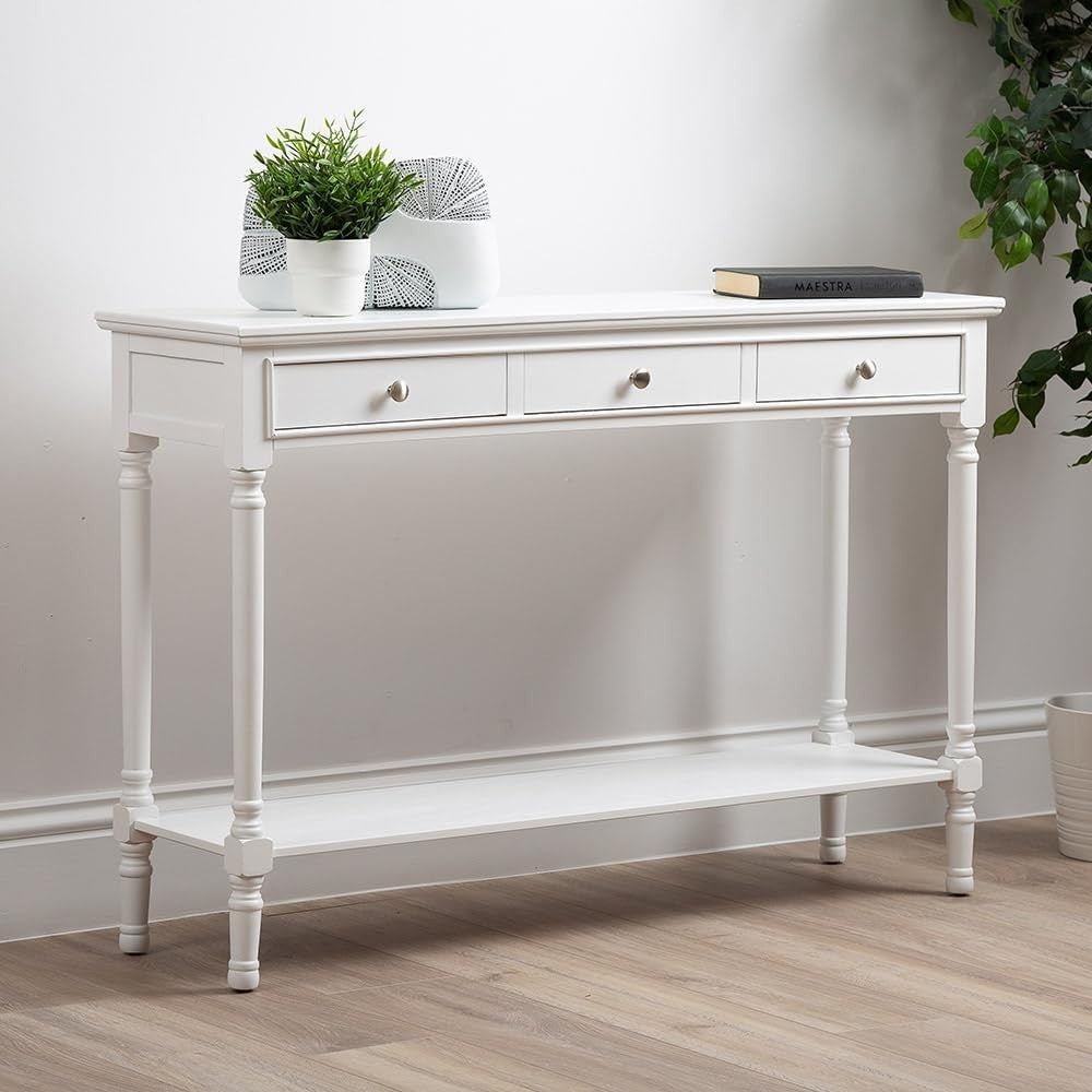 Slim White Console Table 3 Drawers Storage Shelf Narrow Hallway Furniture