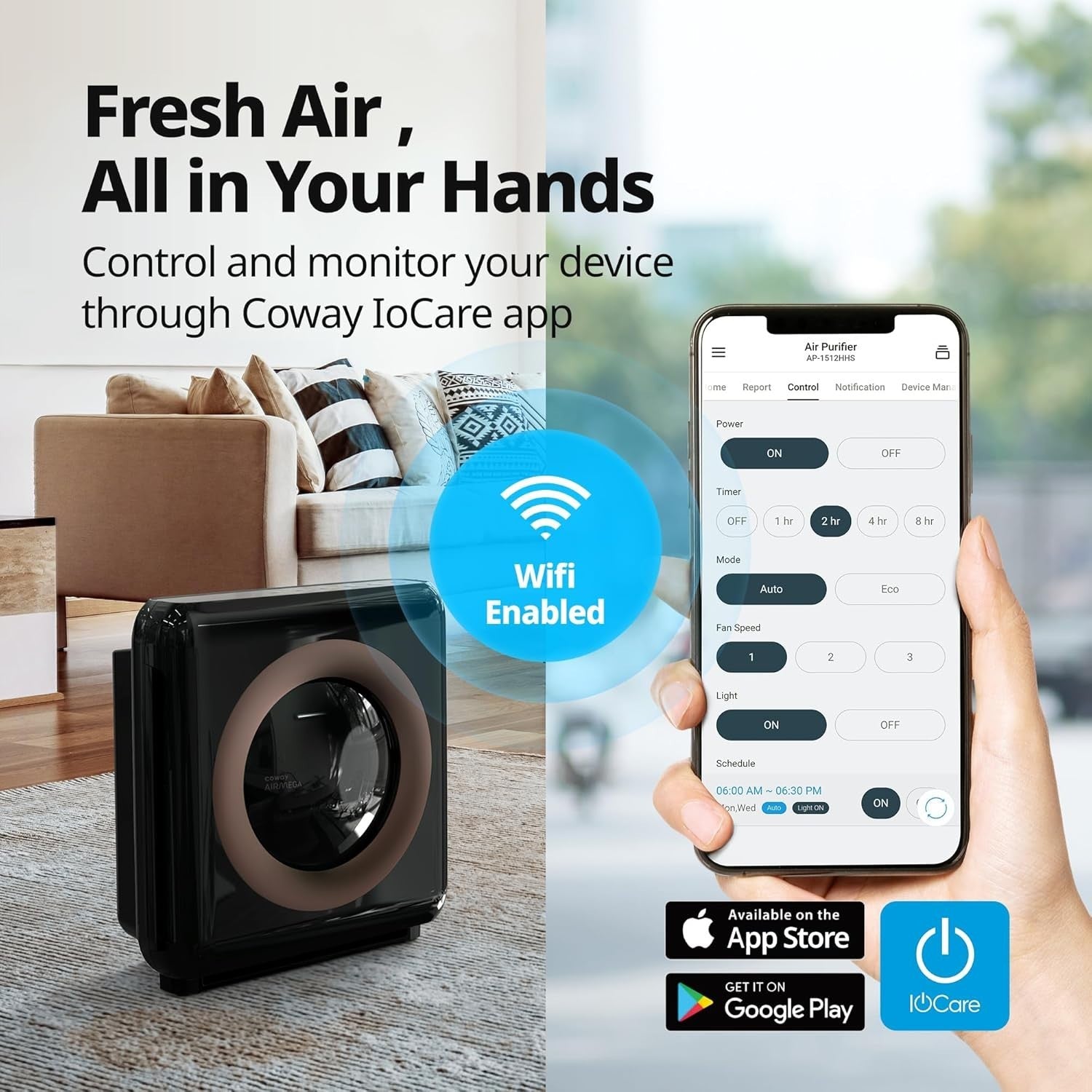 Smart WiFi Air Purifier 421m³/h Large Room Allergy HEPA Alexa