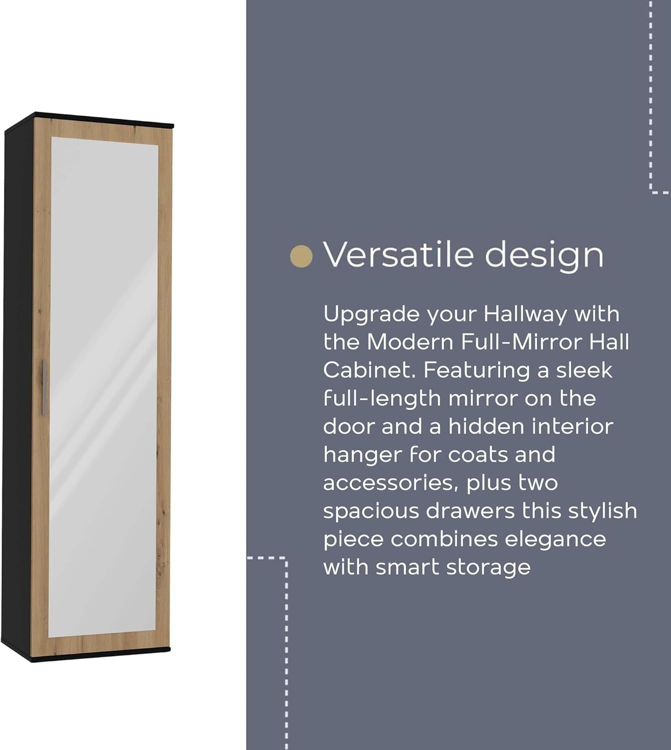 Modern Single Wardrobe with Drawers & Coat Rack, Spacious 180x50x35cm