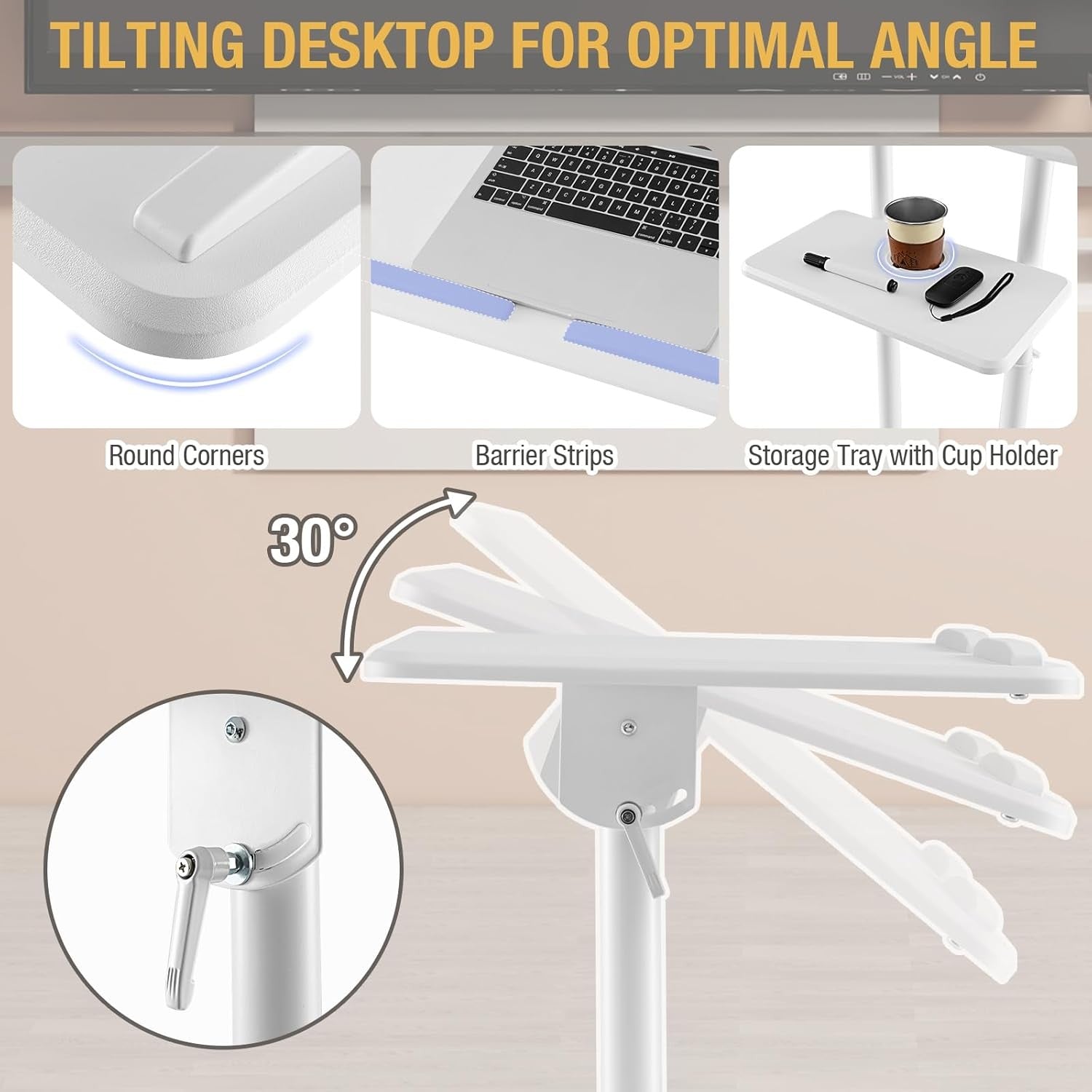 Mobile Lectern Height Adjustable Standing Podium Desk with Wheels Storage Shelf
