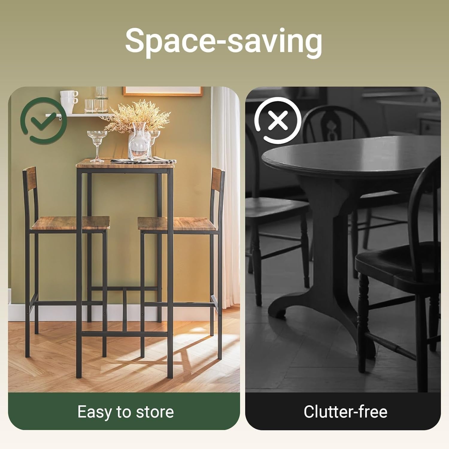 3 Pieces Bar Table Set with 2 Stools Modern High Dining Breakfast Furniture