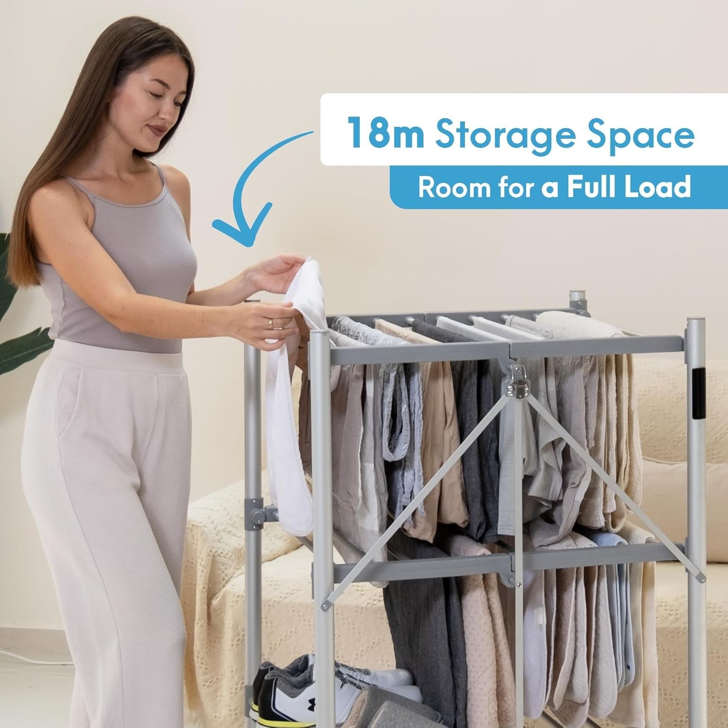 3 Tier Heated Clothes Airer with Timer Foldable Energy Efficient Indoor