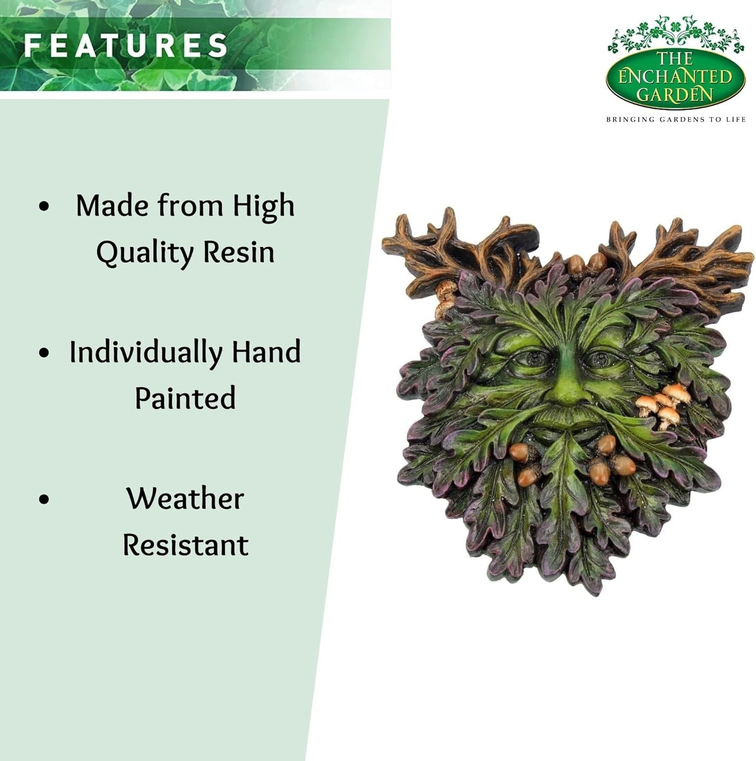 Green Man Wall Plaque Garden Ornament Resin Celtic Tree Spirit Face 15cm Decor