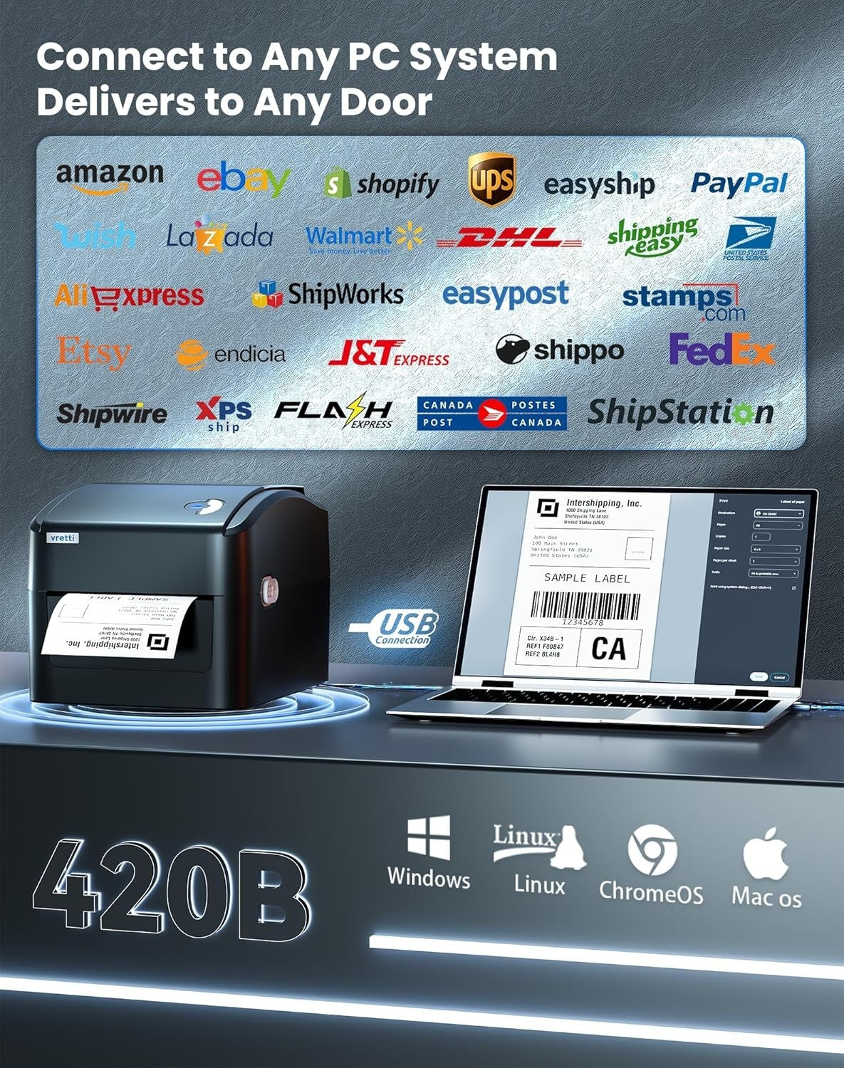420B USB Thermal Label Printer | 4x6 Shipping Labels | Windows Mac Linux