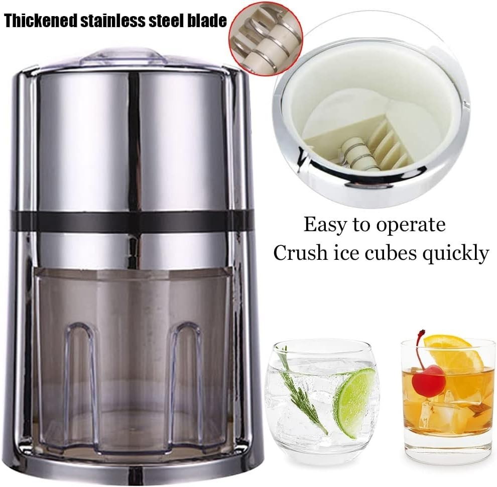 Manual Ice Crusher Hand Crank Stainless Steel Slush Shaver Home Bar