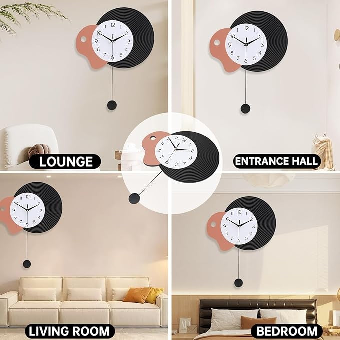 Modern Pendulum Wall Clock 35cm Silent Metal Design Minimalist Home Decor