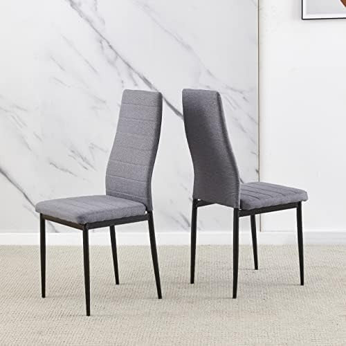 Square Glass Dining Table Set 75x75x75cm Linen Grey Chairs 2-Seater