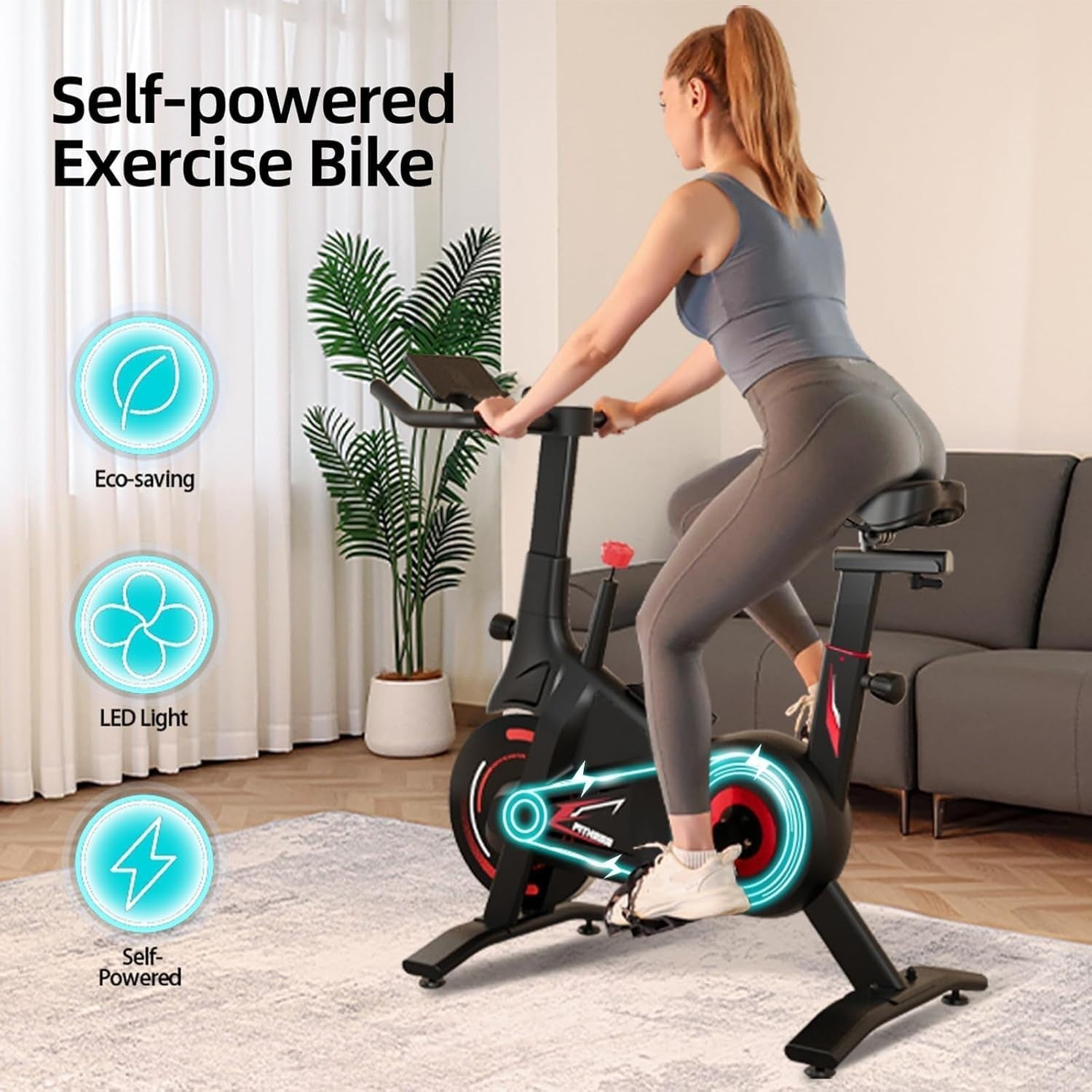 Self-Powered Magnetic Spin Bike w/ LED Lights, App Sync & 100 Resistance Levels