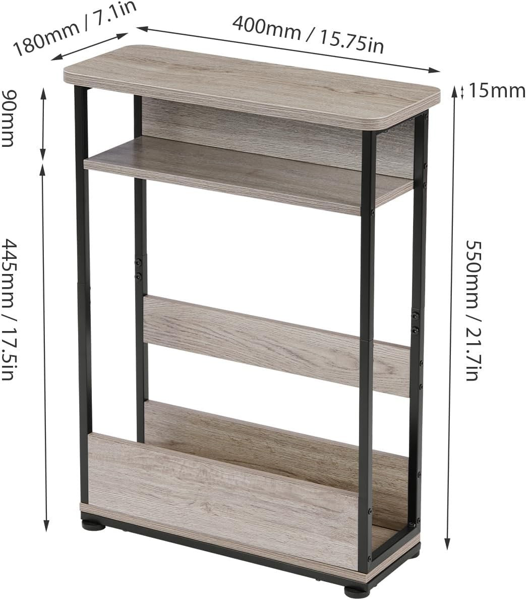 Slim Oak Side Table for Small Spaces – 3-Tier Narrow Bedside & Sofa Unit