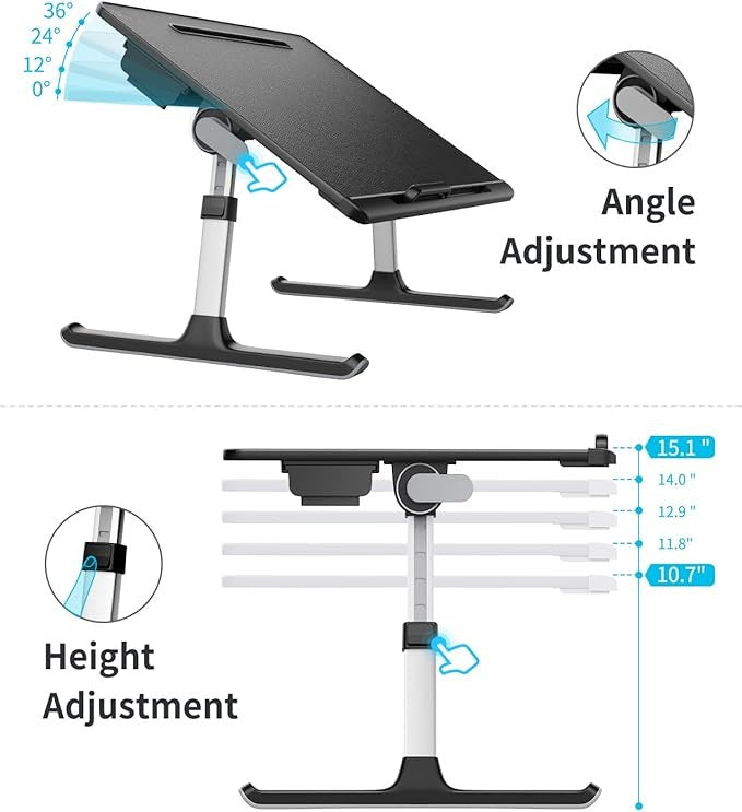 Adjustable Bed Desk Table with Drawer Book Stand Laptop Tray 60x45cm