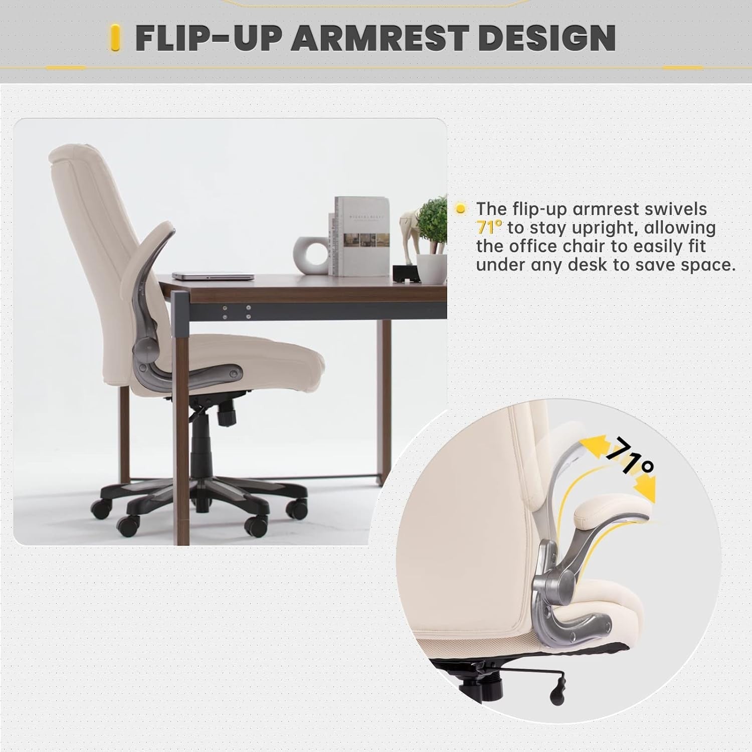 Big & Tall Office Chair Ergonomic Desk Seat 400lbs Wide PU Leather Ivory