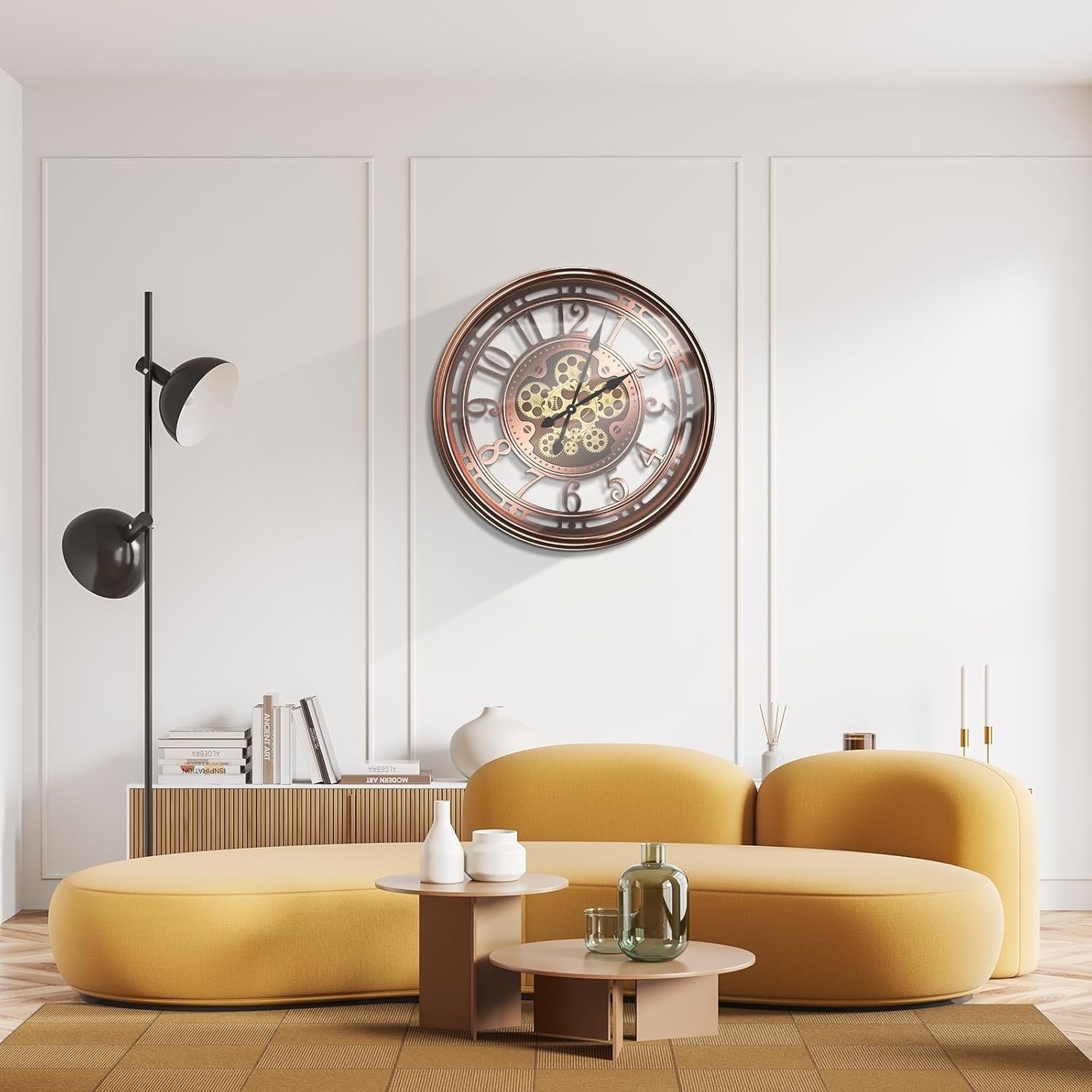 Copper Moving Gear Wall Clock, 21” Industrial Steampunk Metal Decor