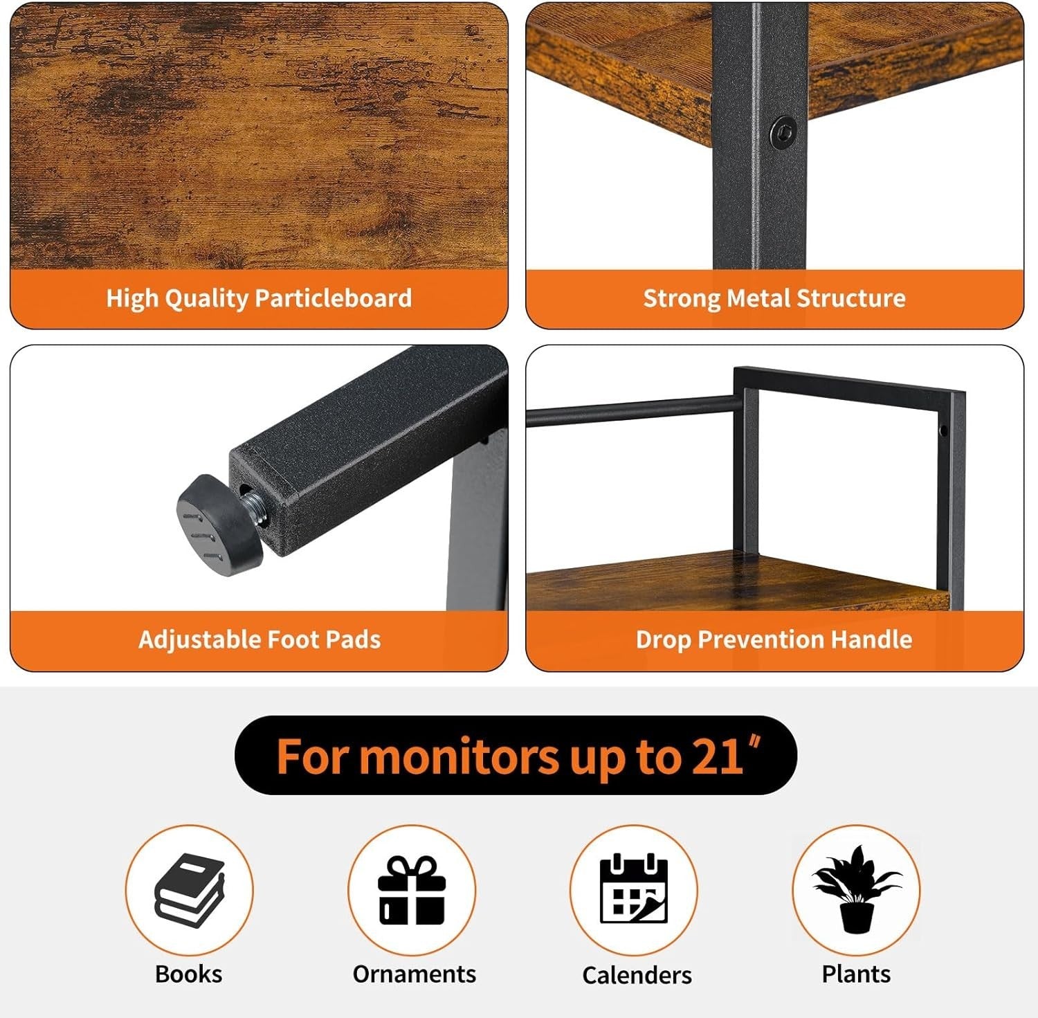 31.9" Desk Hutch Shelf Rustic Brown | 4-Tier Desktop Organizer Rack for Monitor