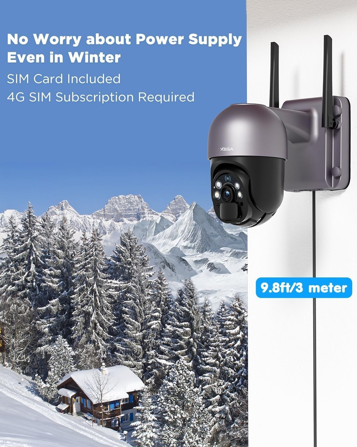 4G LTE Solar Security Camera 24/7 Recording 20W Panel 2K HD CCTV