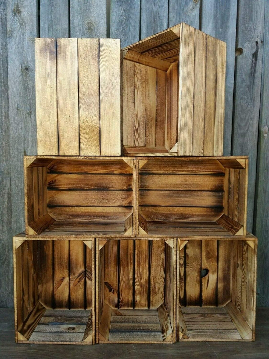 Rustic Wooden Storage Crates 29x24x39cm – Handmade Decorative Set of 6