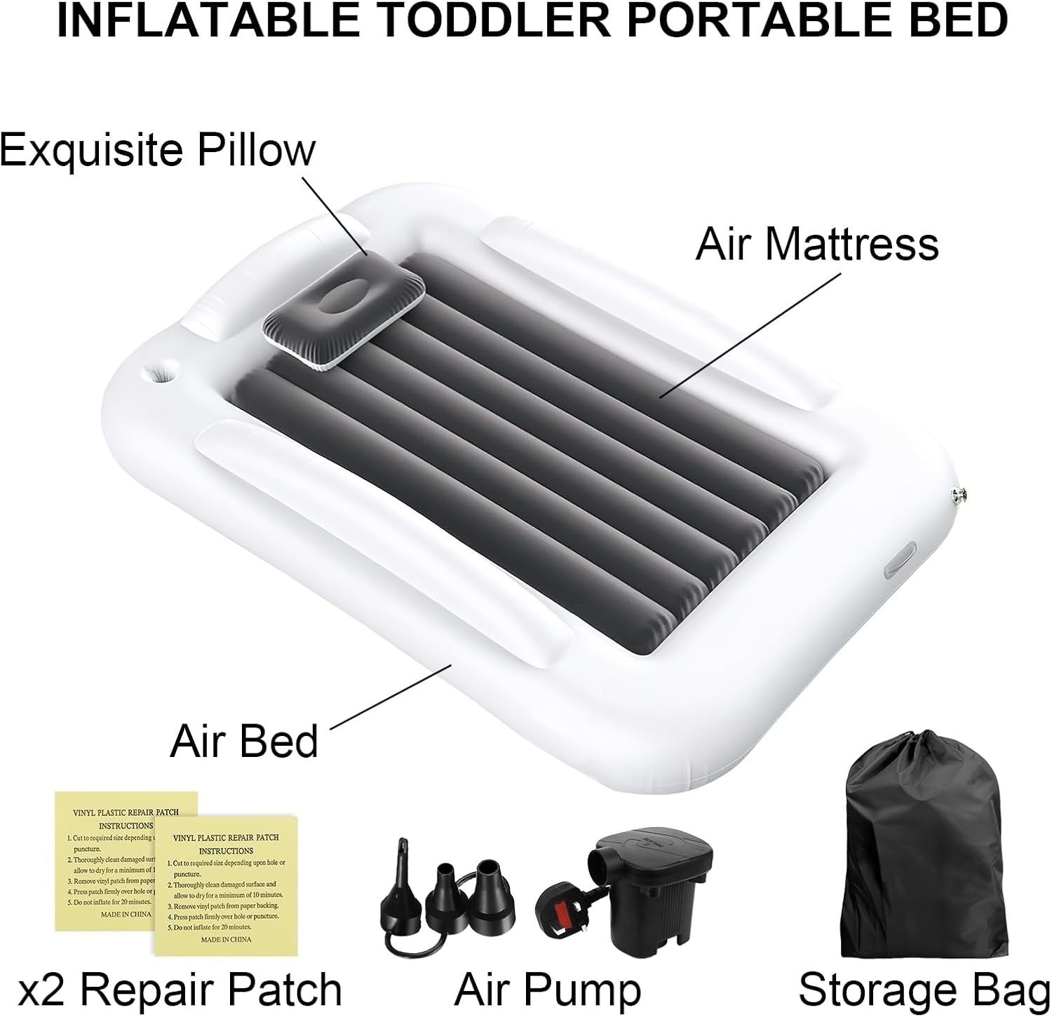 Inflatable Toddler Travel Bed w/ Safety Sides Electric Pump Portable