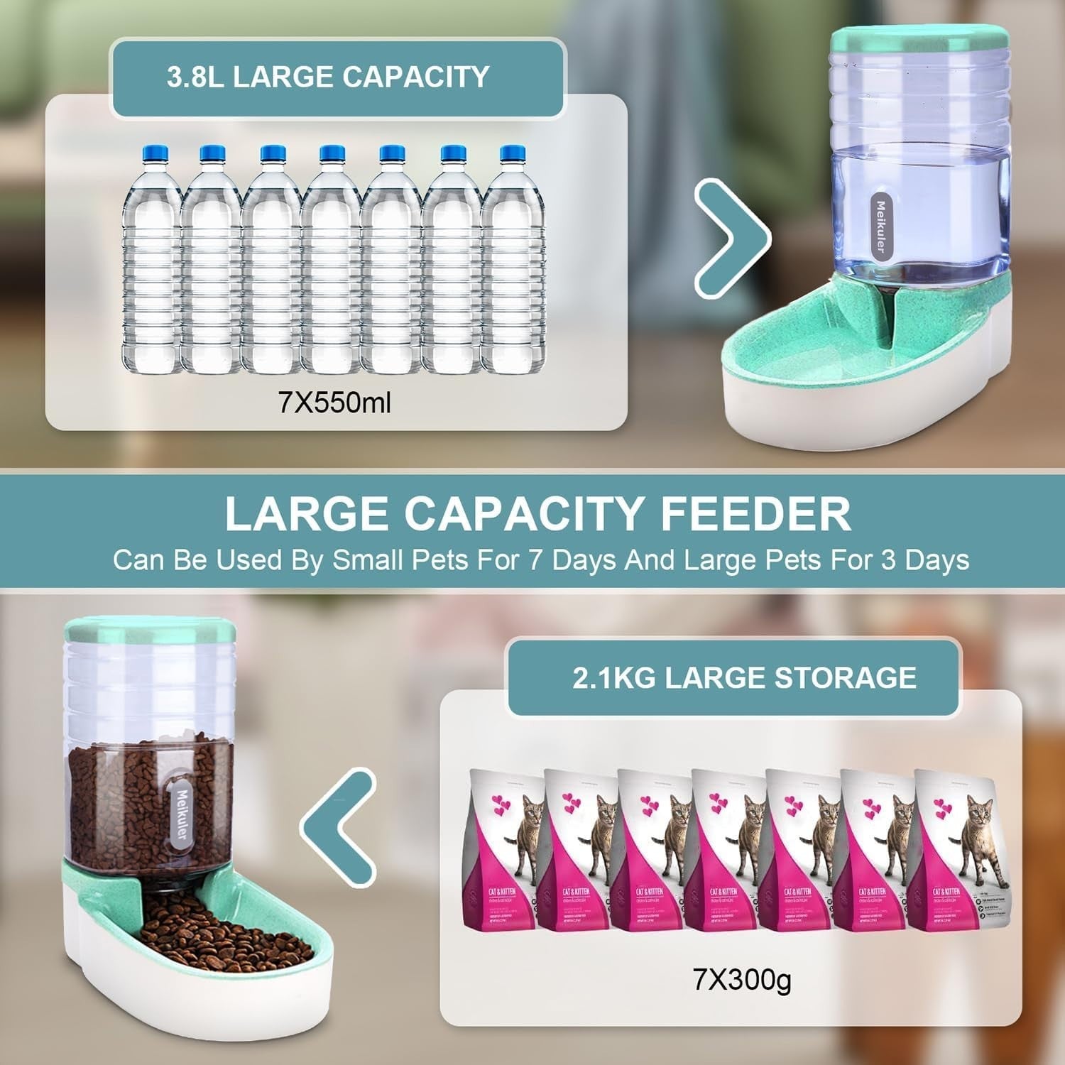 3.8L Automatic Pet Feeder Water Dispenser Set Gravity Food Station