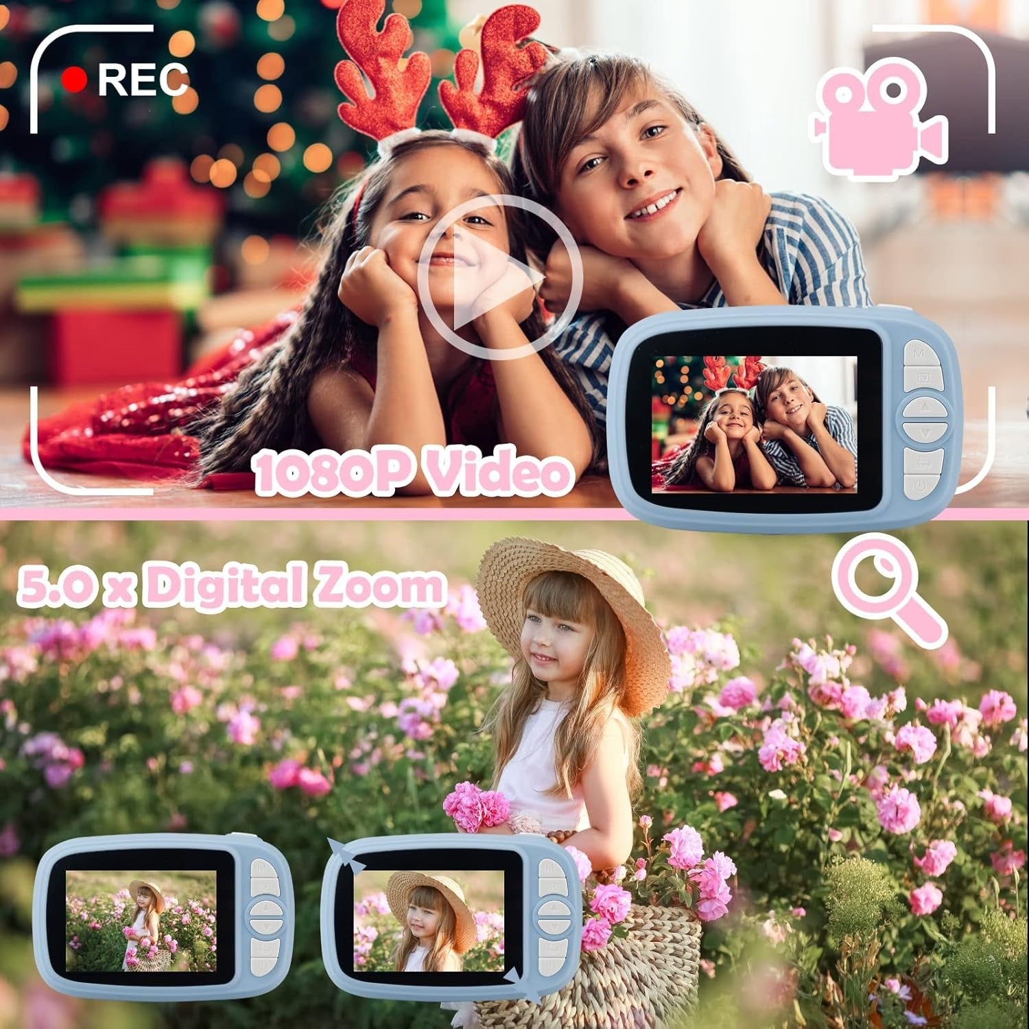 Kids Instant Print Camera 12MP 1080P HD 32GB Card 4 Paper Rolls