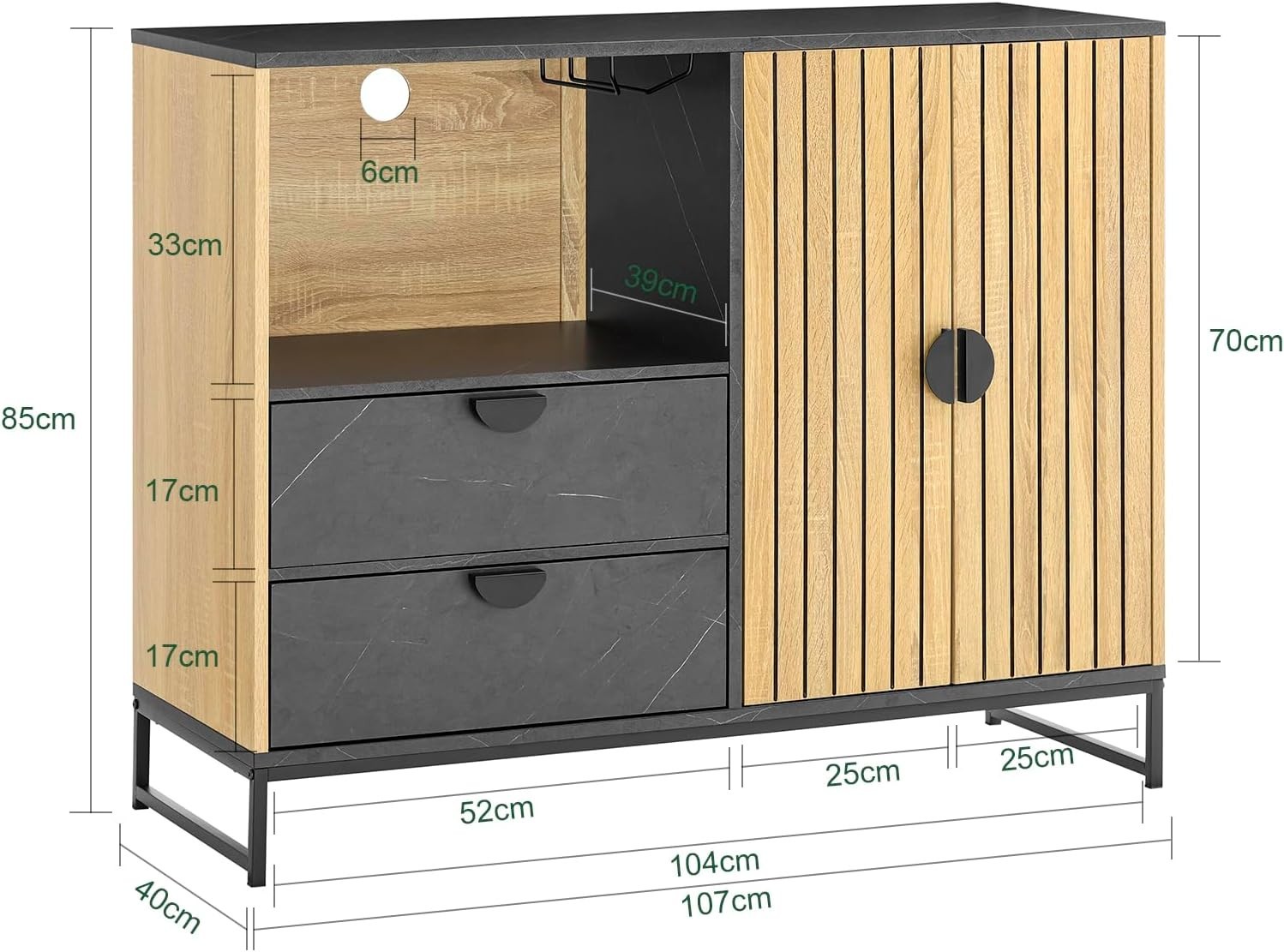 Modern Hallway Sideboard Cabinet | Wine Rack + Microwave Shelf | 107cm Wide