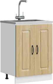 Brown Oak Bathroom Vanity Cabinet 60cm Under Sink Storage Unit with Double Doors