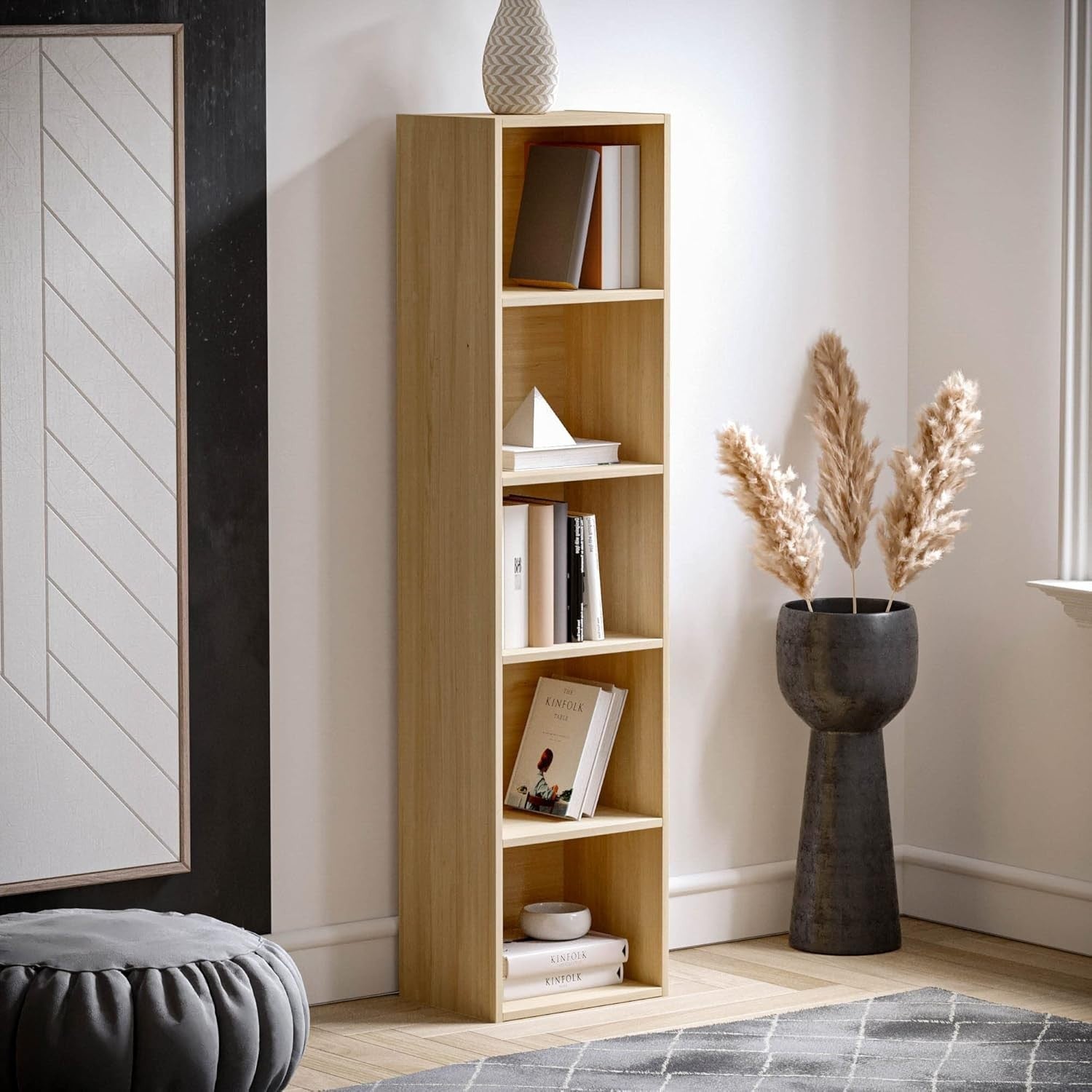 5 Tier Oak Wooden Cube Bookcase Small Storage Shelf for Living Room Office