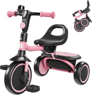 Kids Tricycle Toddler Trike Foldable Balance Bike Pink Age 18M-5Y