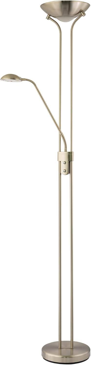 Satin Nickel Mother Child Floor Lamp Dimmable LED Reading Light