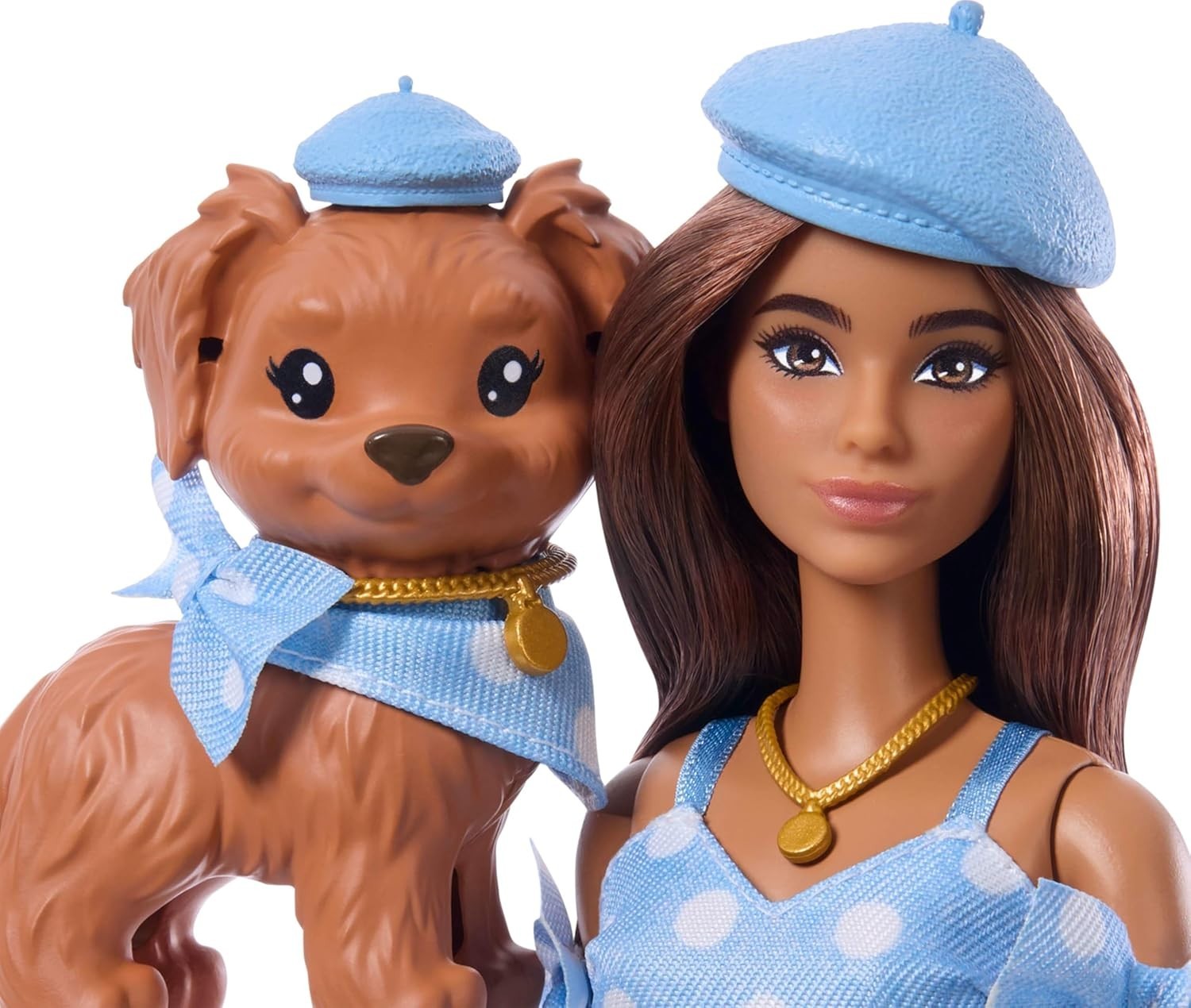 Fashion Doll & Puppy Matching Blue Outfit Beret Purses Play Set