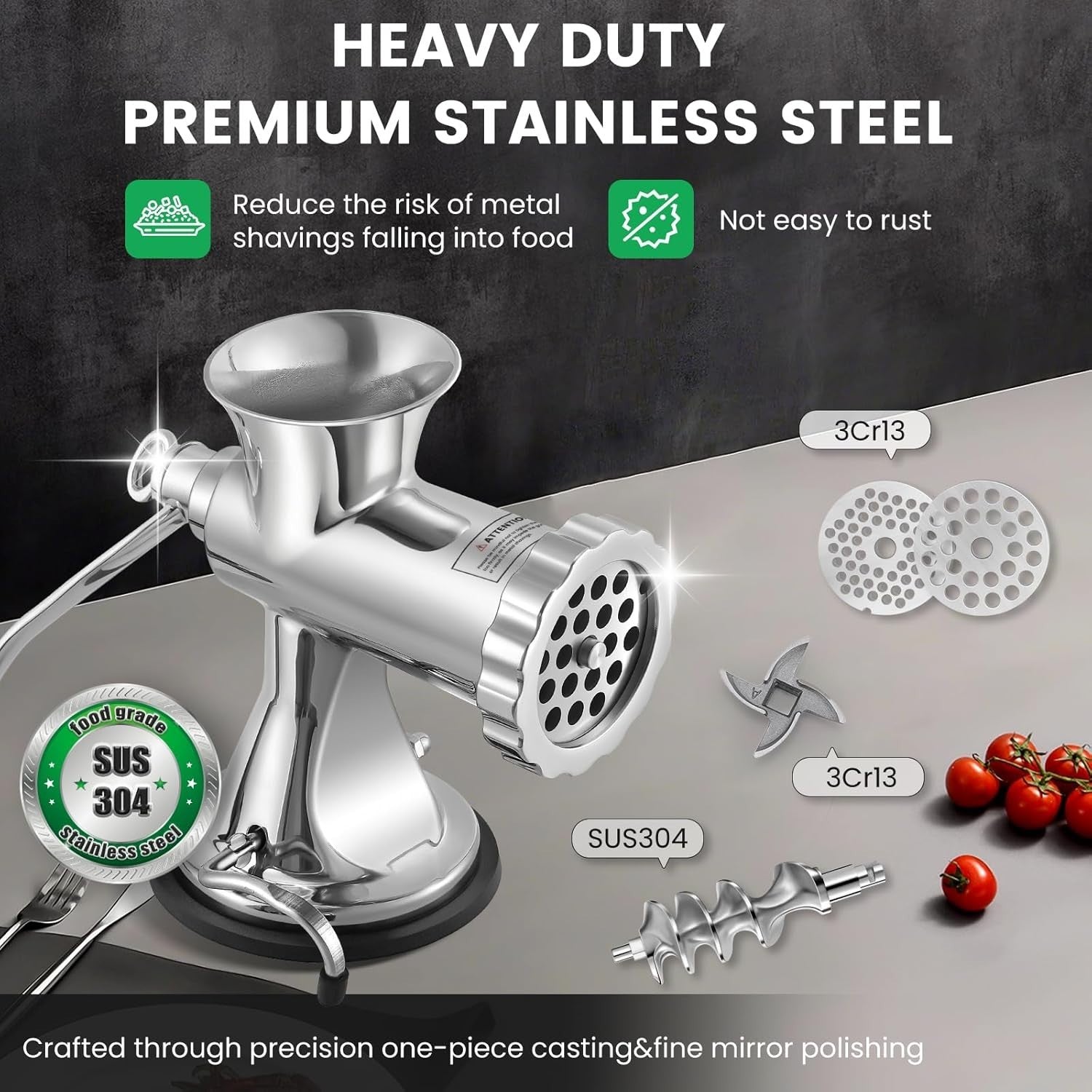 Manual Meat Grinder Sausage Stuffer Stainless Steel Mincer 2 Plates