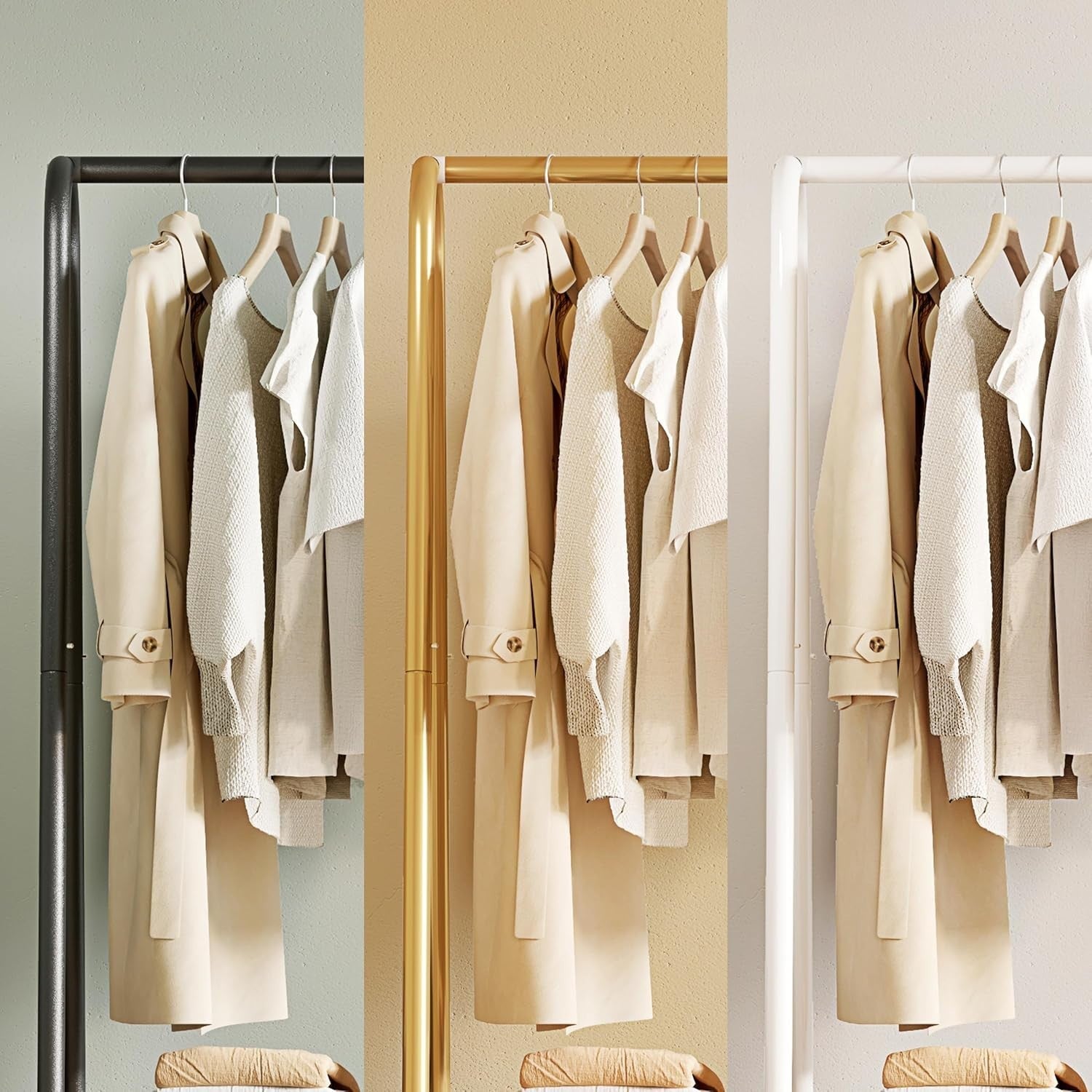 White Metal Clothes Rail with Shelves 62" Heavy Duty Rack