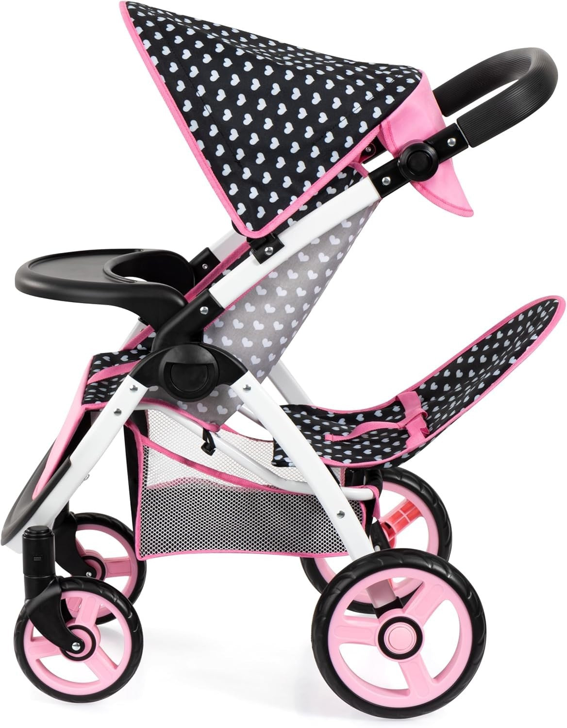 Twin Doll Pram Double Stroller Adjustable Handle Foldable with Bag