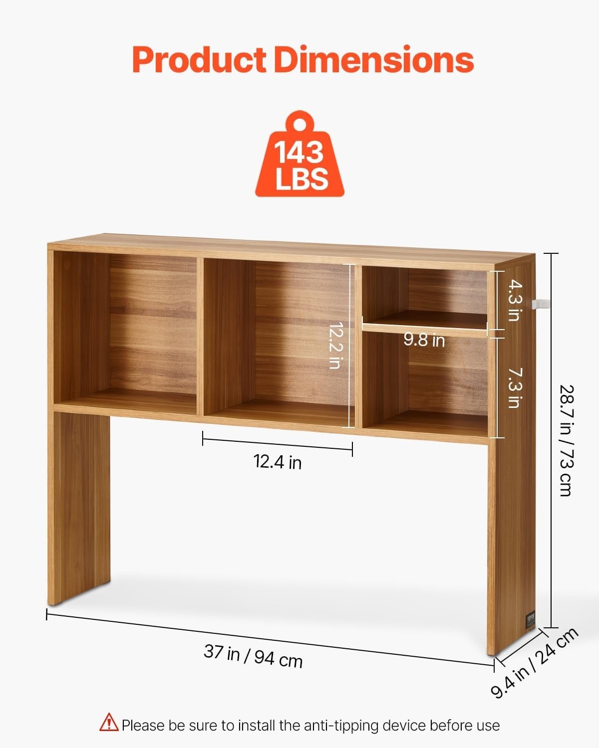 Wood Colour Desktop Bookshelf 94cm Desk Hutch Organizer 1-Tier Storage Rack