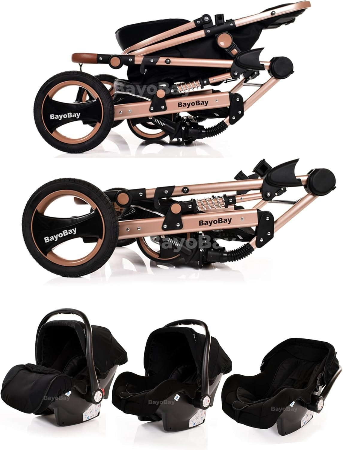 3-in-1 Baby Stroller Pram Travel System Car Seat Lightweight Foldable Black