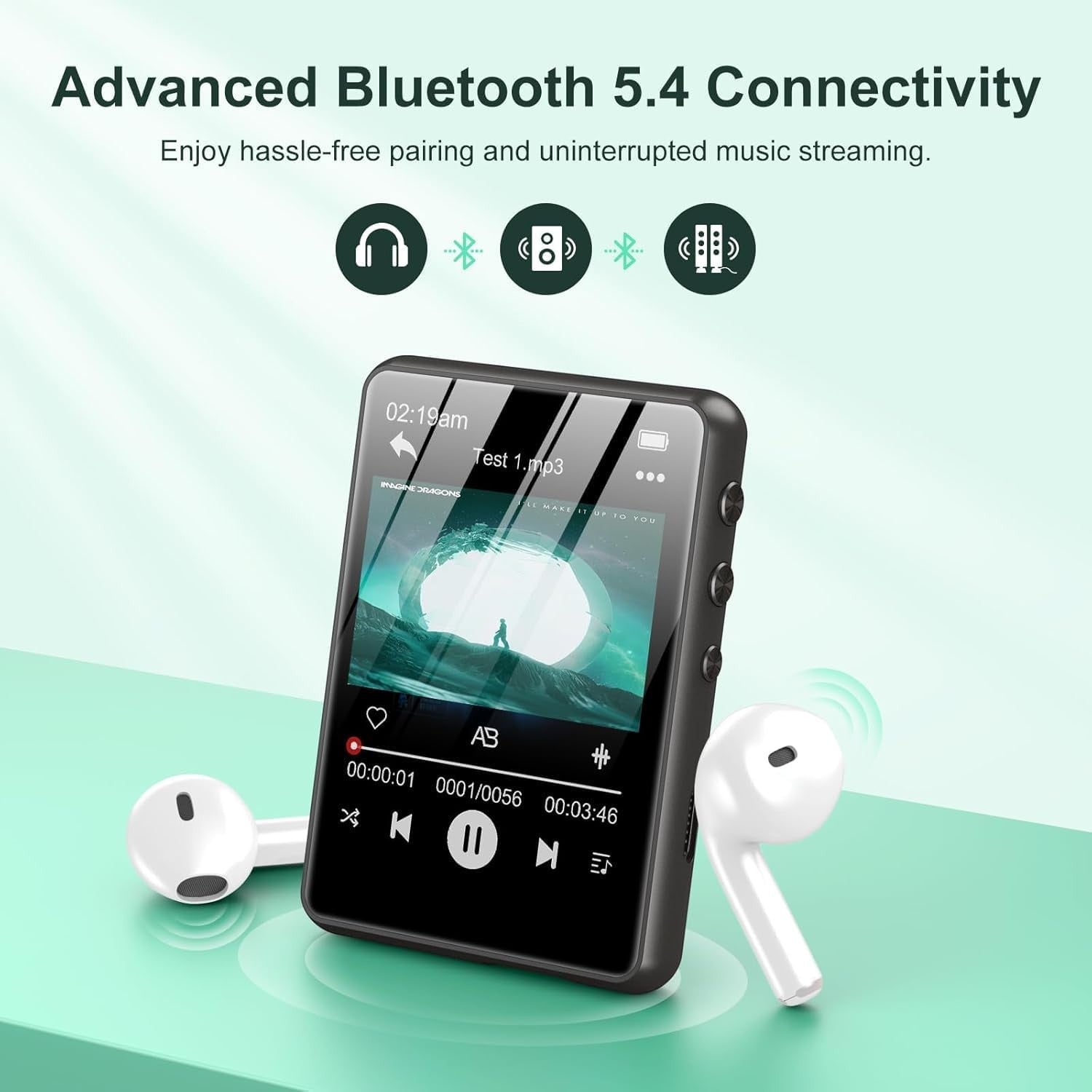 128GB MP3 Player Bluetooth 5.4 2.4" Touchscreen FM HiFi