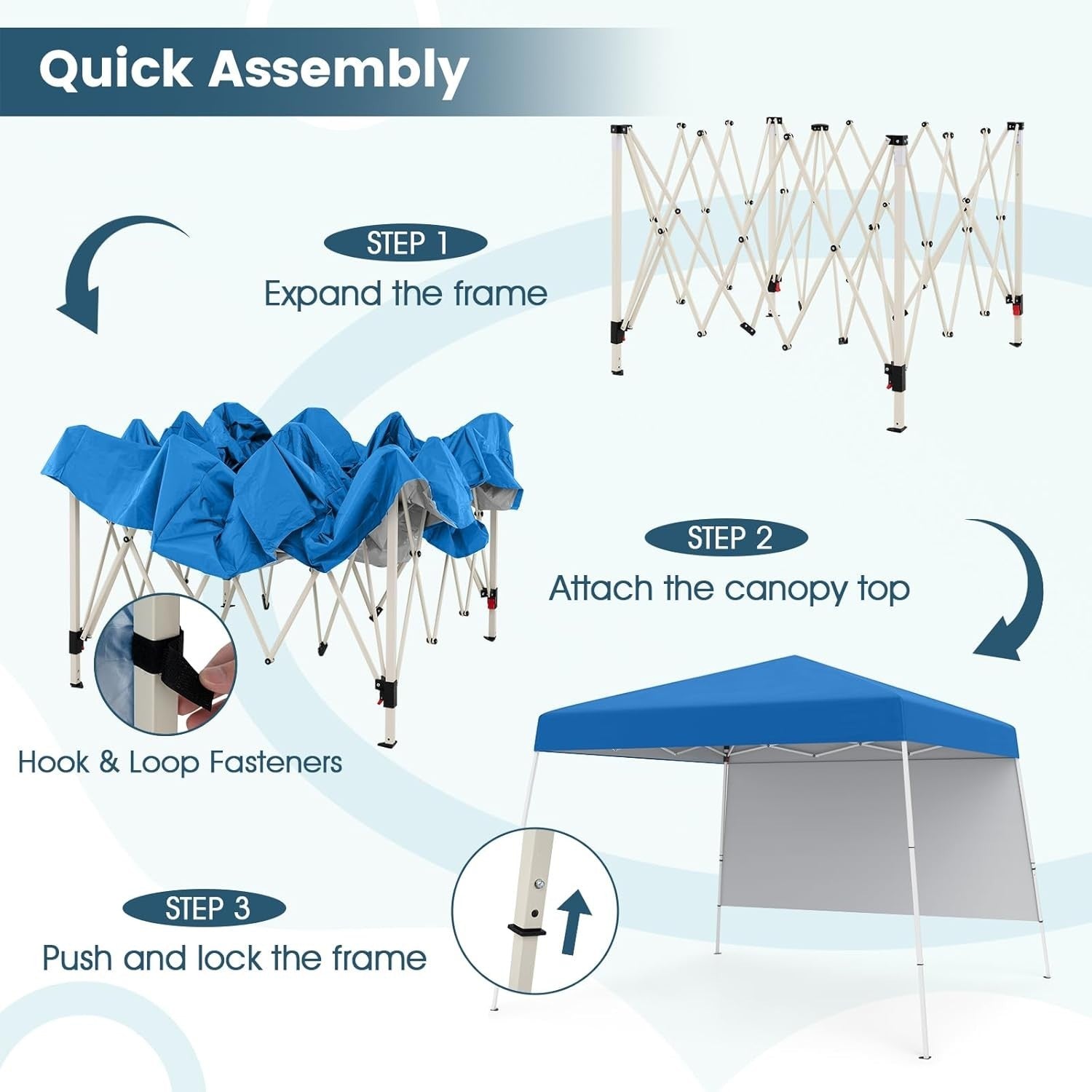 3x3M Blue Pop-Up Canopy Tent UPF50+ Sunshade Outdoor Party Gazebo