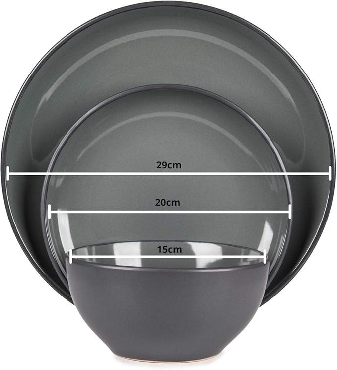 16 Piece Charcoal Dinnerware Set for 4 Stoneware Plates Bowls Mugs