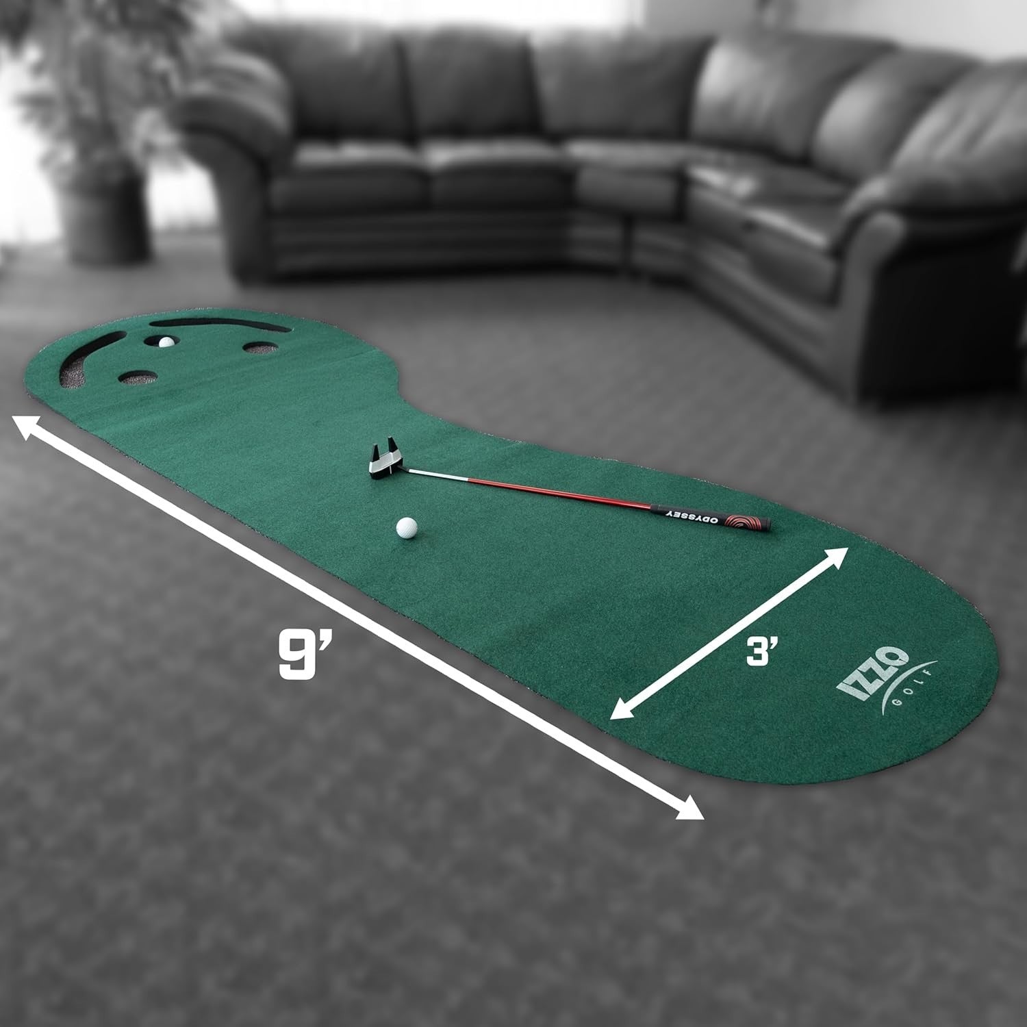 Golf Putting Mat 3x3ft Training Green 3 Hole Practice Indoor Outdoor