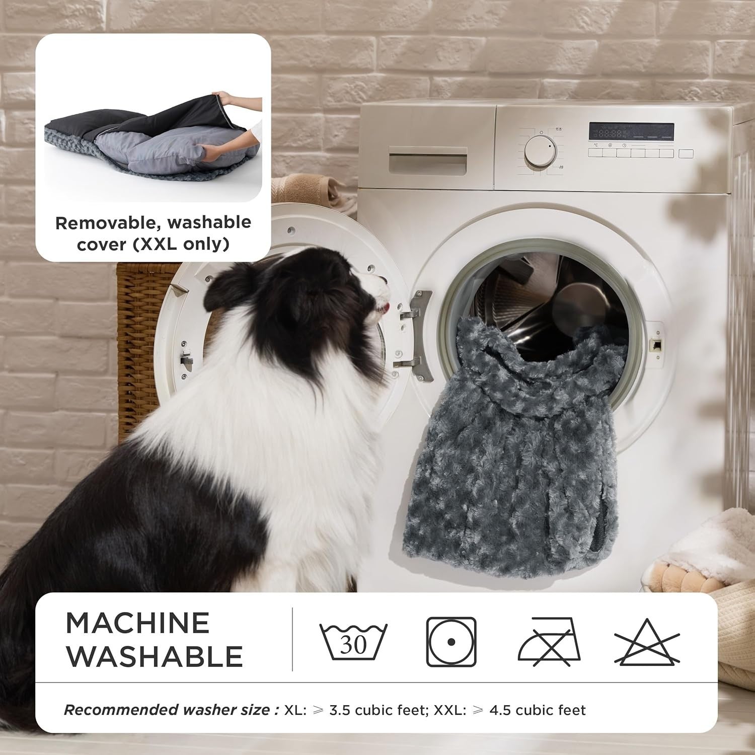 XL Dog Crate Mattress 119x74x9cm Washable Plush Non Slip Grey