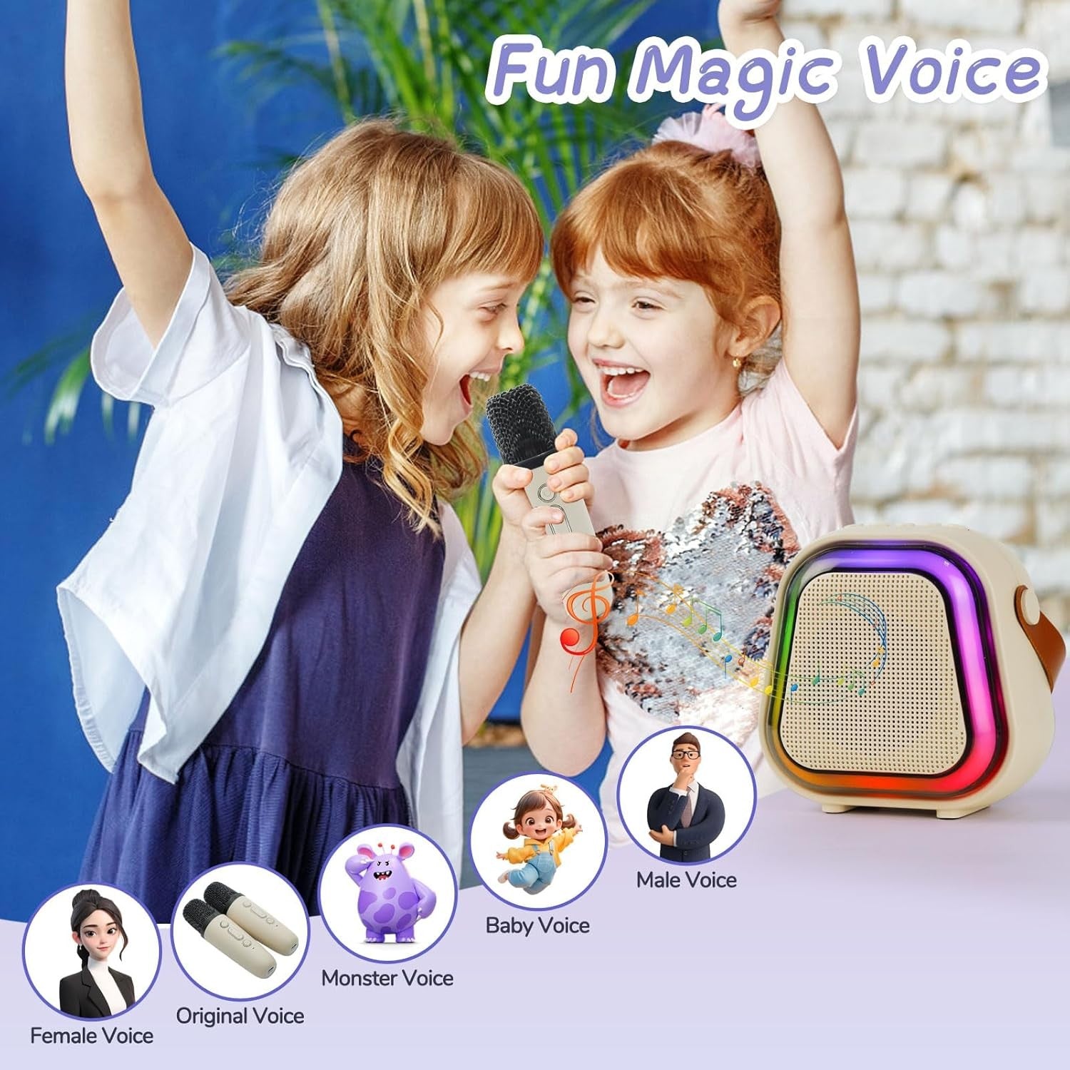 Mini Karaoke Machine Bluetooth Speaker 2 Wireless Mics LED Lights