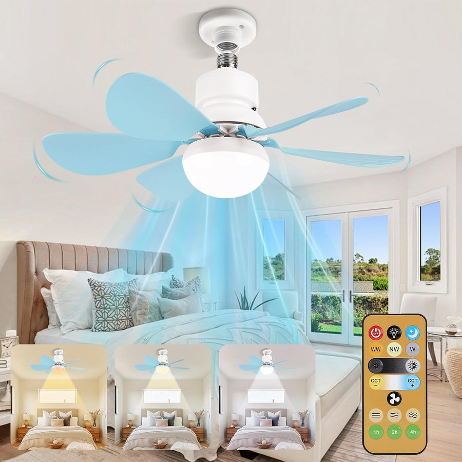 30W Ceiling Fan with Lights Dimmable 6 Blades 3 Colors 3 Speeds Blue