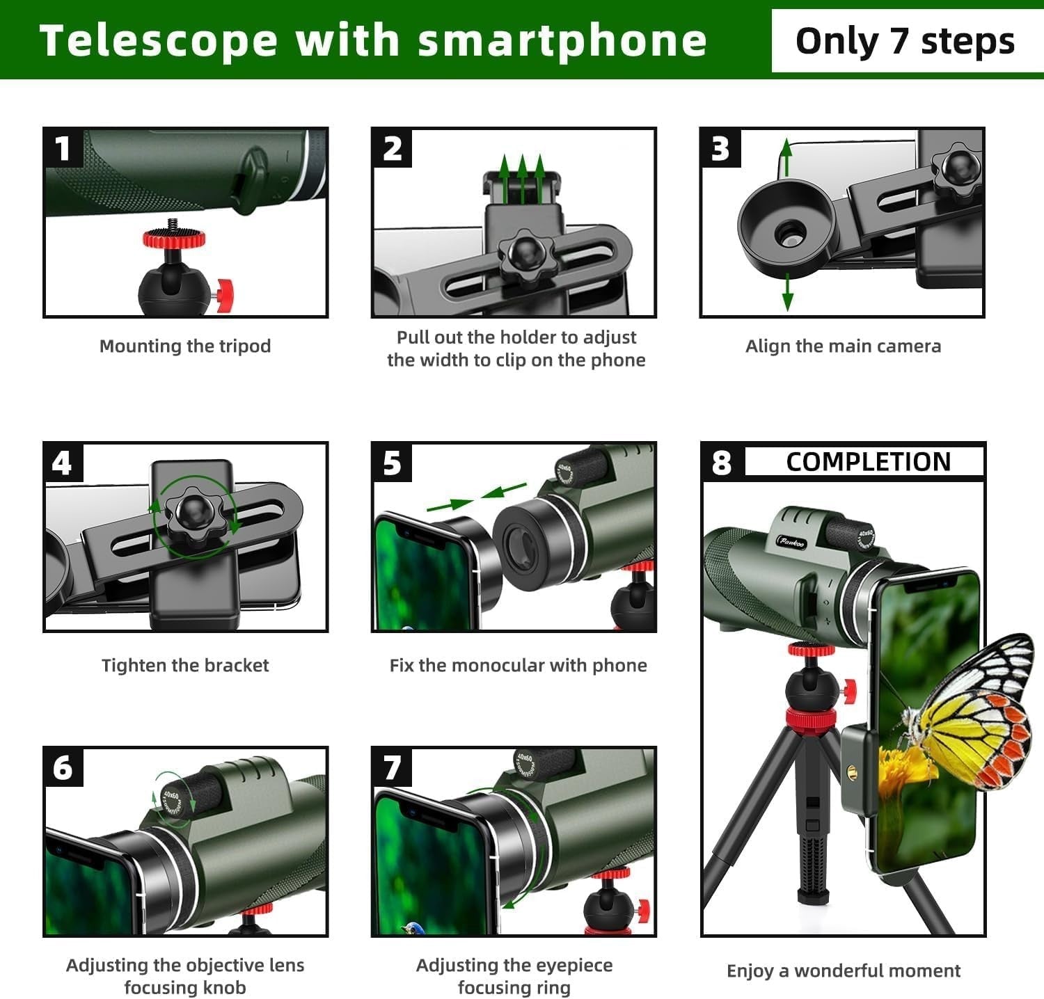 HD 40x60 Monocular Telescope with Tripod & Smartphone Holder, Outdoor Scope