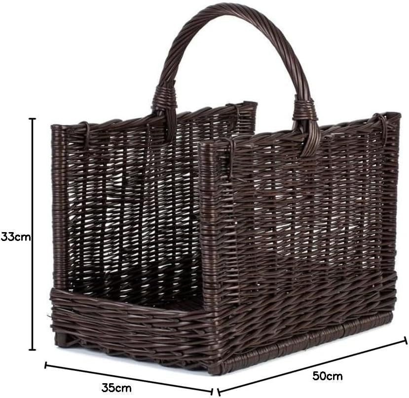 Rustic Wicker Log Basket with Handle – Indoor Firewood Storage 50x35x33cm