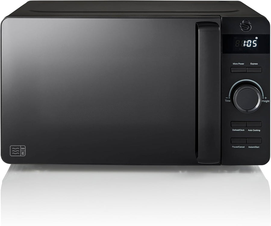 20L Digital Microwave 800W LED Defrost Glass Turntable Matte Black