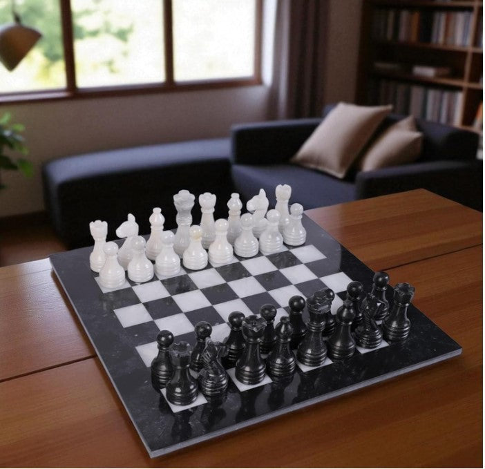 Luxury Handmade Marble Chess Set 10x10” – Elegant Stone Board + Weighted Pieces