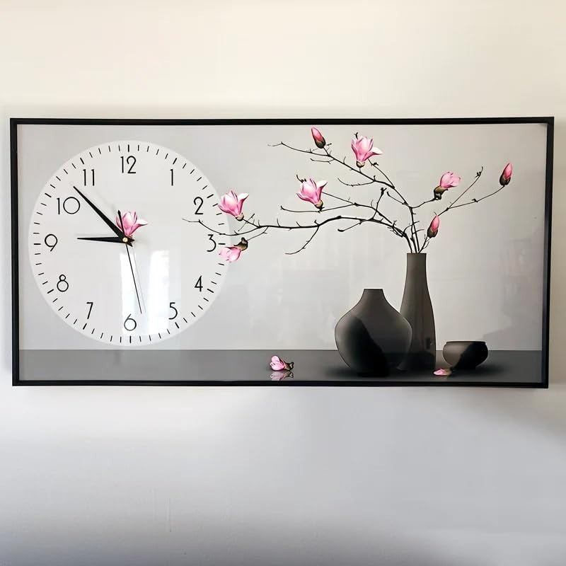 Modern Noiseless Blossom Wall Clock 60x120cm Silent Quartz Decor